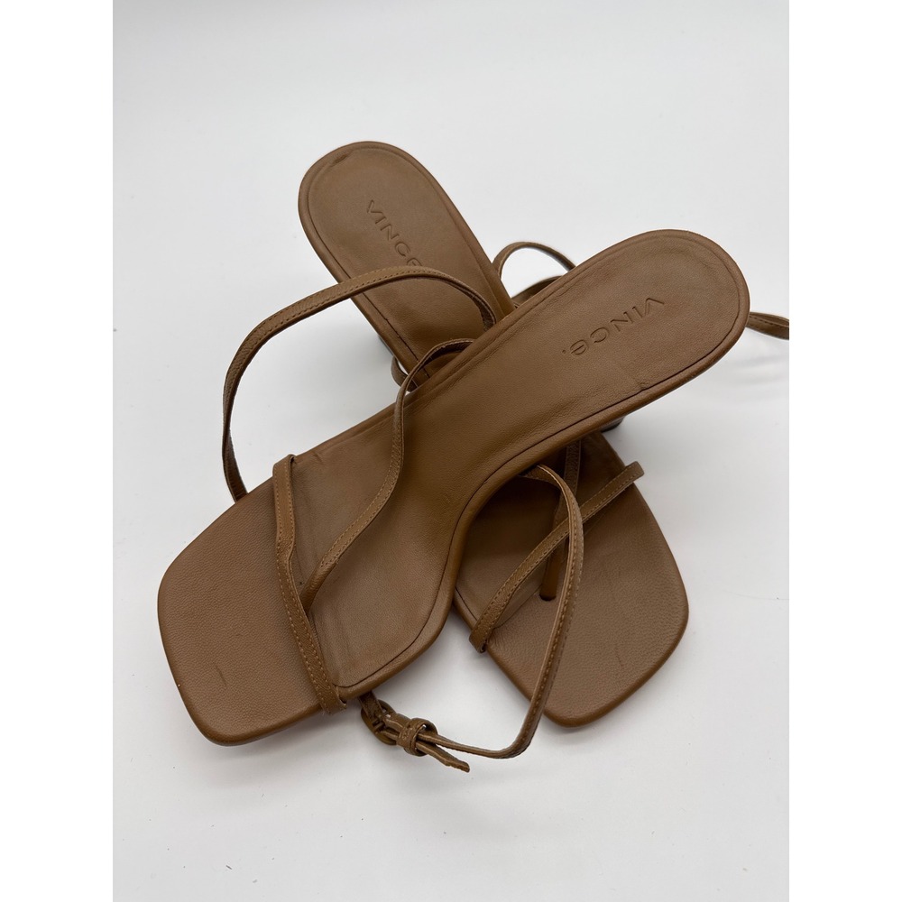 Vince Qiana Ankle Strap Sandal Dark Walnut Leather Square Toe Block Heel Brown - Picture 15 of 16